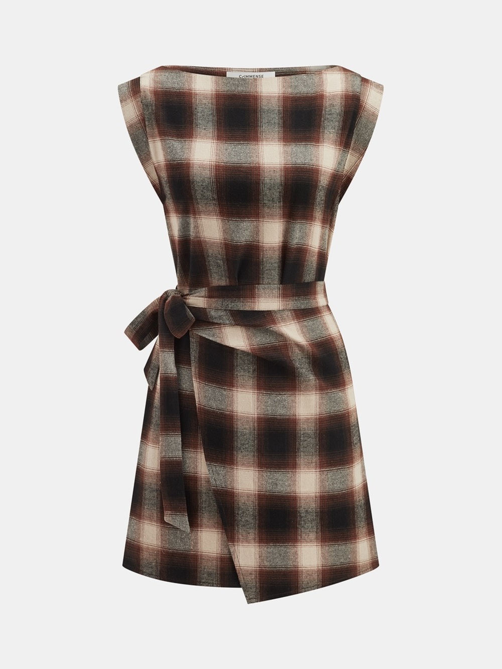 Commense Plaid Cotton Sleeveless Tie-Waist Wrap Dress